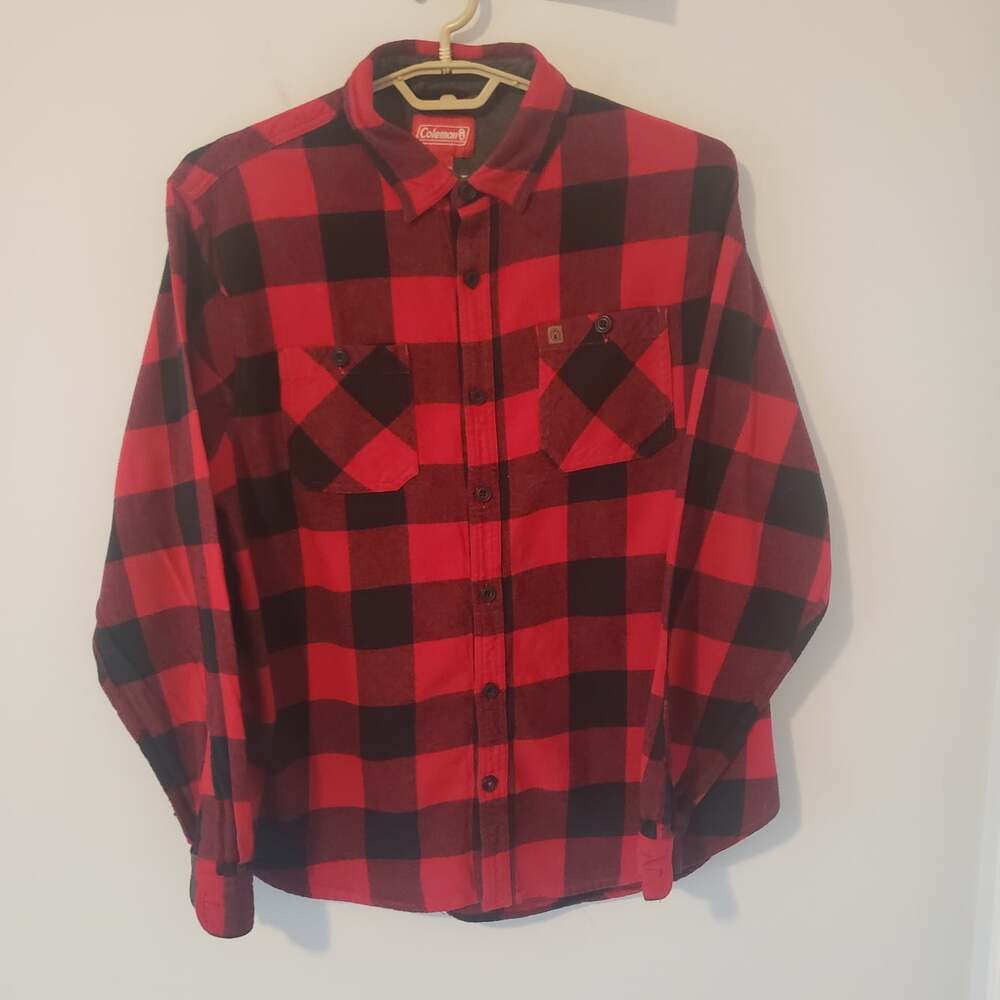 Coleman Shirt Mens XXL Red Buffalo Plaid Flannel Check 24" Pit To Pit 30" Long